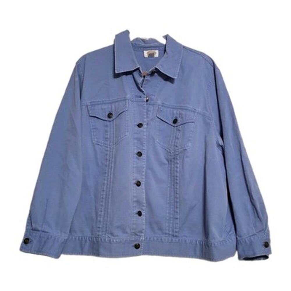 Vintage Talbots Periwinkle Blue Denim Jacket Womens 2X Pastel Minimalist Cotton
